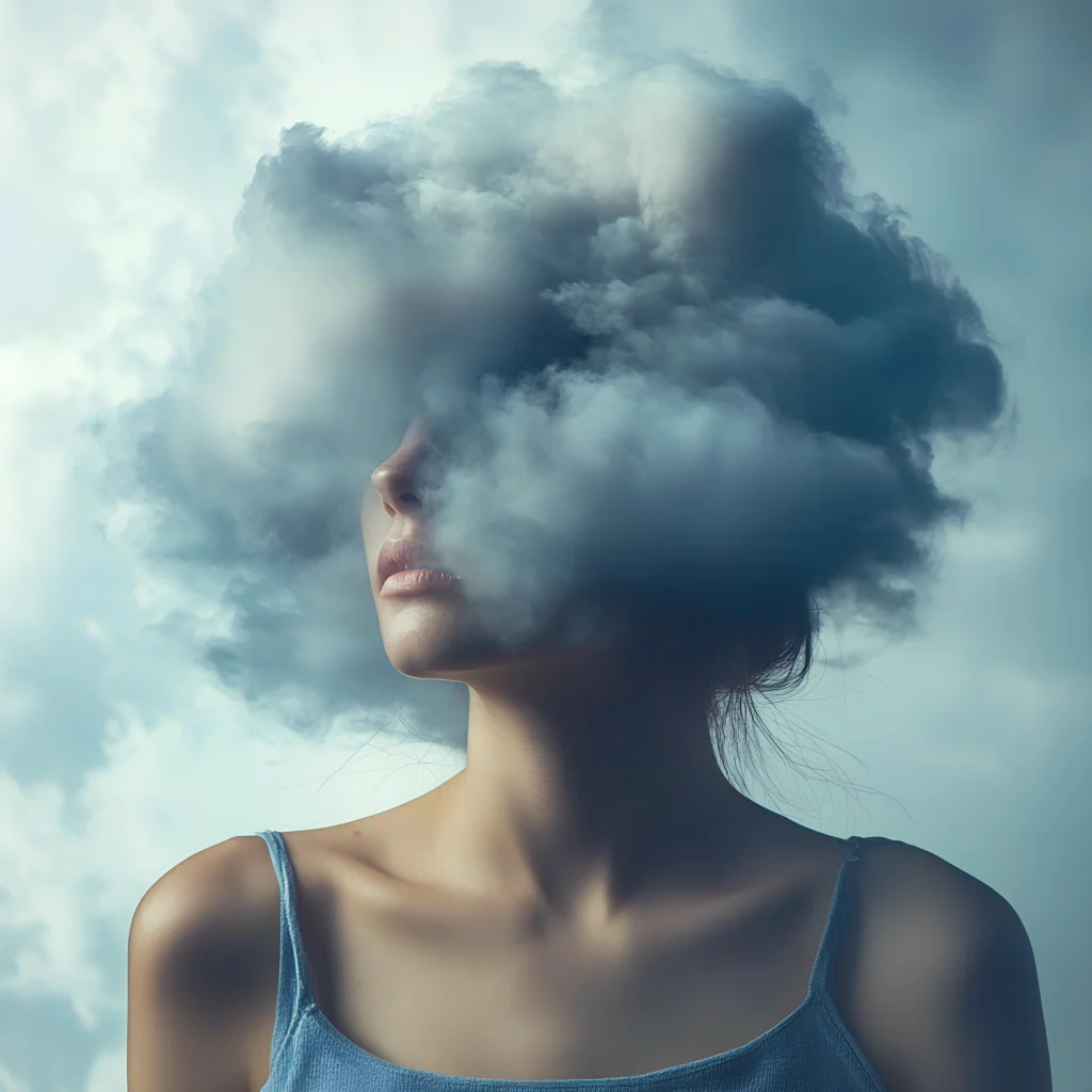 Symbolisches Bild zu mentaler Gesundheit mit Person und Wolkenmotiv